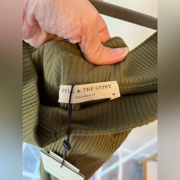Spell & the Gypsy Collective Mazzy Ribbed Midi Dress in khaki olive green size M - Picture 6 of 11